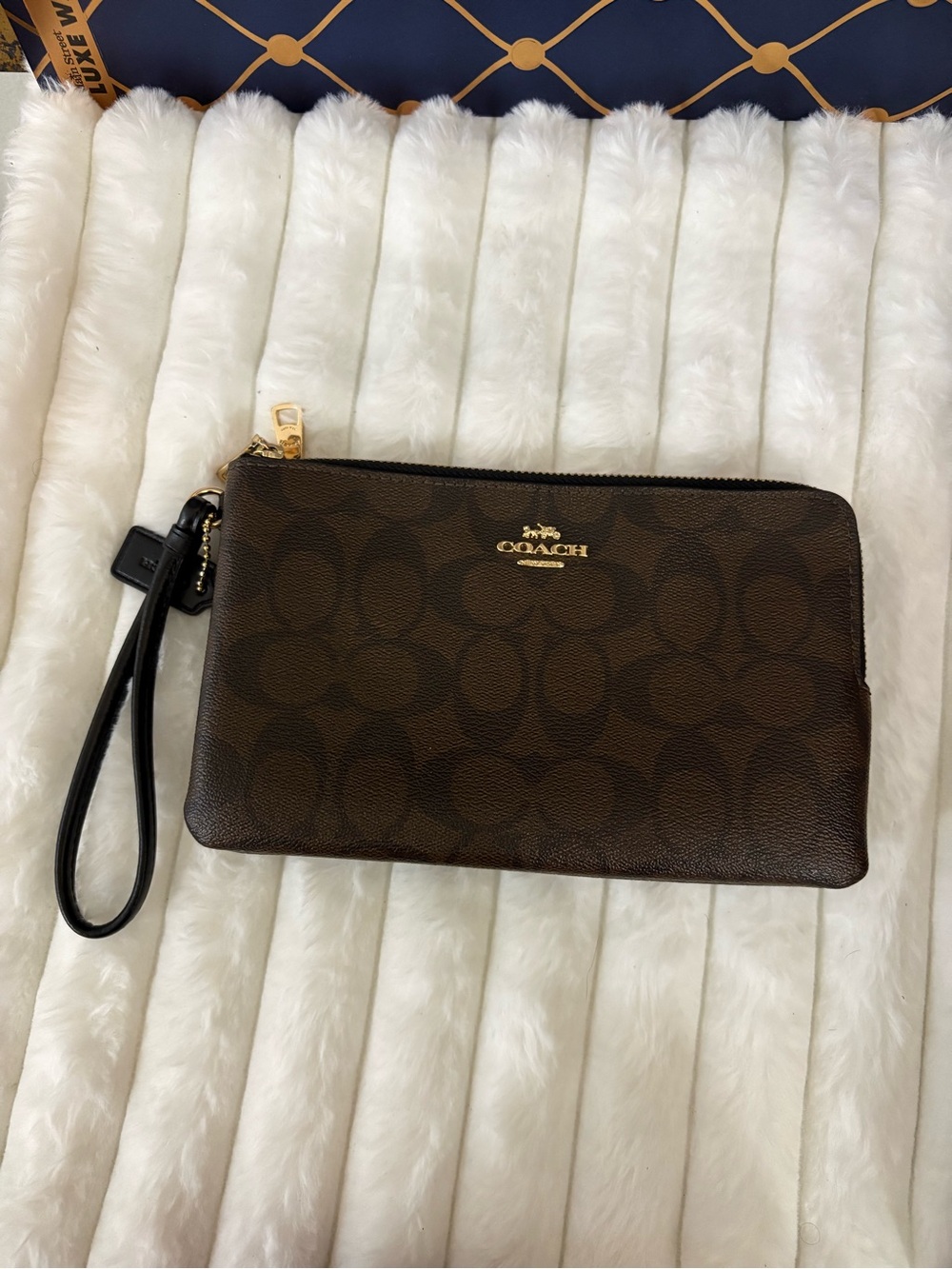 COACH Brown Signature Wristlet Pouch